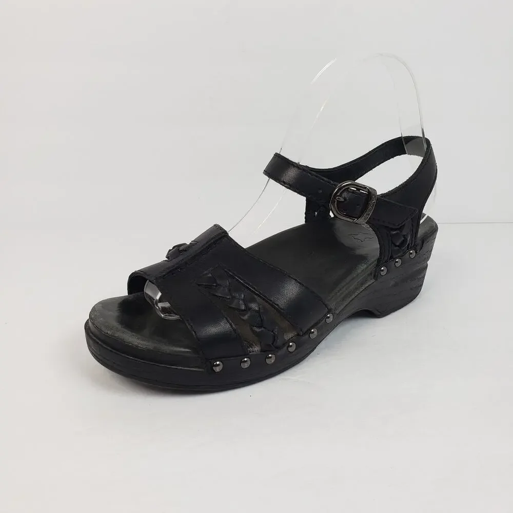 Dansko Sissy Womens Size EU 39 US 8.5-9 Black Leather Braided Slingback Sandals